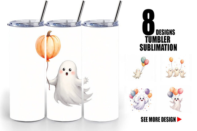 Tumbler Watercolor Ghost Spooky Balloons Sublimation artnoy 