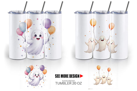 Tumbler Watercolor Ghost Spooky Balloons Sublimation artnoy 