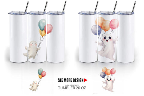 Tumbler Watercolor Ghost Spooky Balloons Sublimation artnoy 