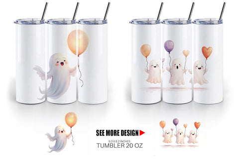 Tumbler Watercolor Ghost Spooky Balloons Sublimation artnoy 
