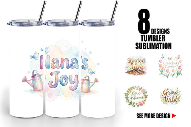 Tumbler Watercolor Grandma Garden Love Quotes Sublimation artnoy 
