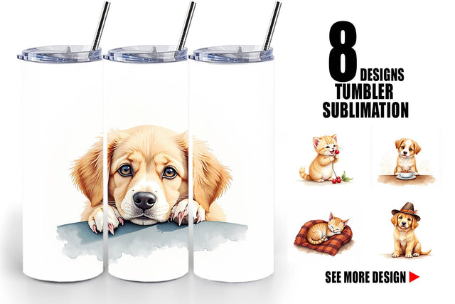 Tumbler Watercolor Grateful Pups Kittens Sublimation artnoy 