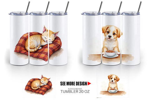 Tumbler Watercolor Grateful Pups Kittens Sublimation artnoy 