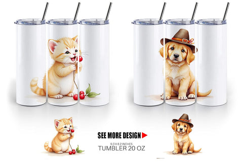 Tumbler Watercolor Grateful Pups Kittens Sublimation artnoy 