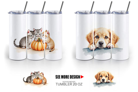 Tumbler Watercolor Grateful Pups Kittens Sublimation artnoy 