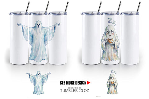 Tumbler Watercolor Groggy Morning Coffee Ghost Sublimation artnoy 