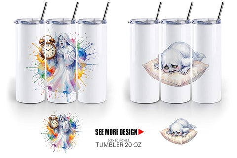 Tumbler Watercolor Groggy Morning Coffee Ghost Sublimation artnoy 