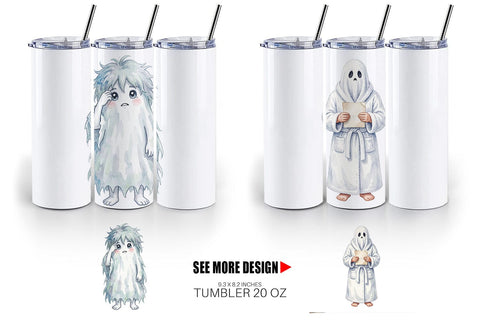 Tumbler Watercolor Groggy Morning Coffee Ghost Sublimation artnoy 