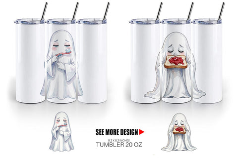 Tumbler Watercolor Groggy Morning Coffee Ghost Sublimation artnoy 