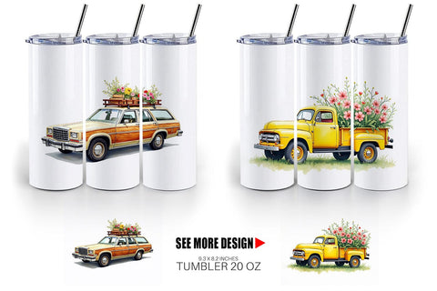 Tumbler Watercolor Groovy Bloom Riders 70s Floral Transport Sublimation artnoy 