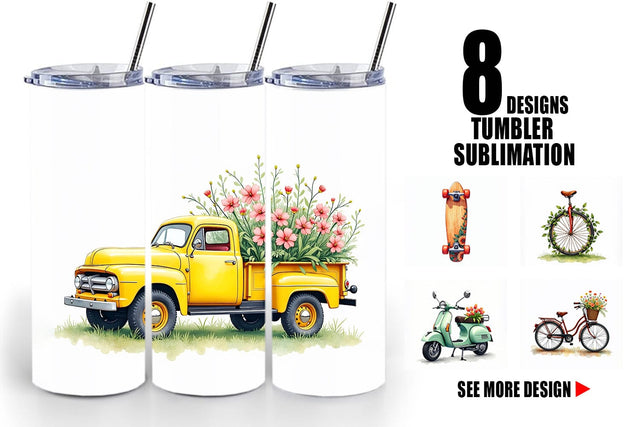 Tumbler Watercolor Groovy Bloom Riders 70s Floral Transport Sublimation artnoy 