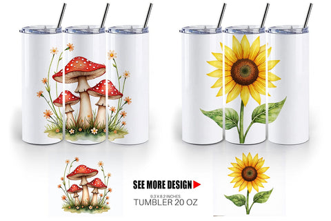 Tumbler Watercolor Groovy Garden 70s Retro Watercolor Florals Sublimation artnoy 