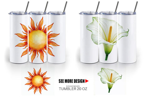 Tumbler Watercolor Groovy Garden 70s Retro Watercolor Florals Sublimation artnoy 