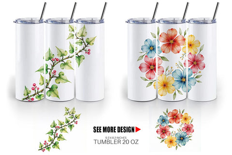 Tumbler Watercolor Groovy Garden 70s Retro Watercolor Florals Sublimation artnoy 