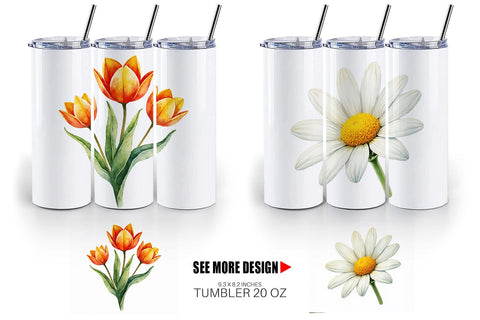 Tumbler Watercolor Groovy Garden 70s Retro Watercolor Florals Sublimation artnoy 