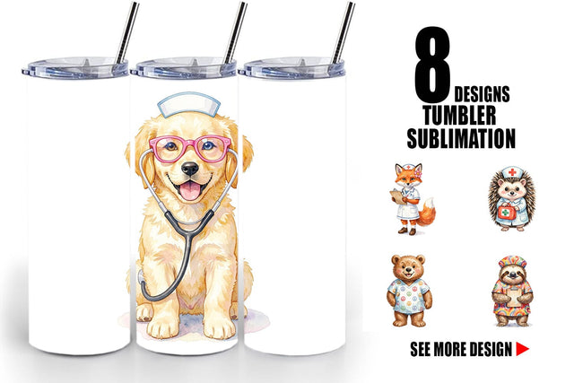 Tumbler Watercolor Groovy Retro Animal Nurse Sublimation artnoy 