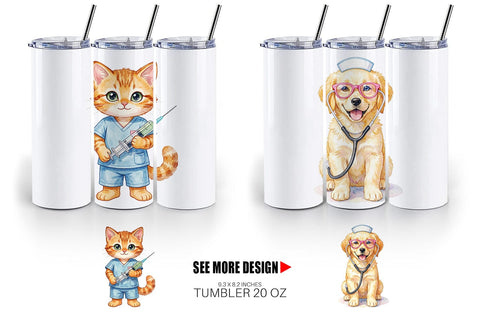 Tumbler Watercolor Groovy Retro Animal Nurse Sublimation artnoy 
