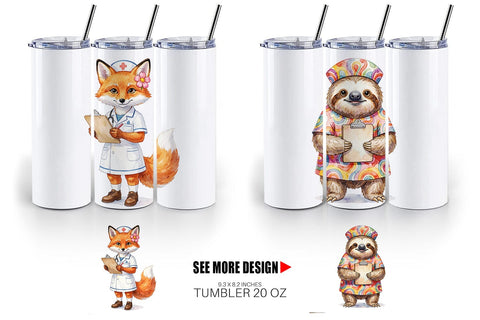 Tumbler Watercolor Groovy Retro Animal Nurse Sublimation artnoy 
