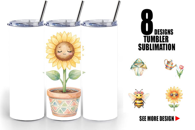 Tumbler Watercolor Groovy Retro Floral Garden Sublimation artnoy 