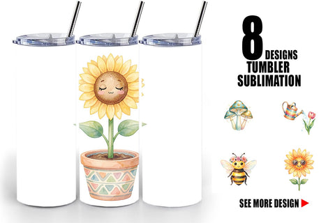 Tumbler Watercolor Groovy Retro Floral Garden Sublimation artnoy 