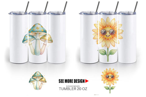 Tumbler Watercolor Groovy Retro Floral Garden Sublimation artnoy 