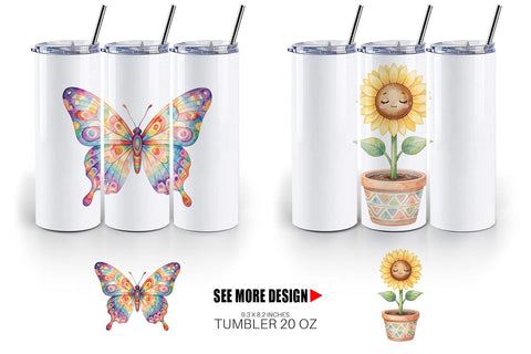 Tumbler Watercolor Groovy Retro Floral Garden Sublimation artnoy 