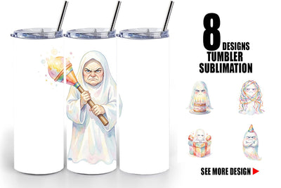 Tumbler Watercolor Grumpy Anti Social Ghost Sublimation artnoy 