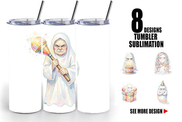 Tumbler Watercolor Grumpy Anti Social Ghost Sublimation artnoy 