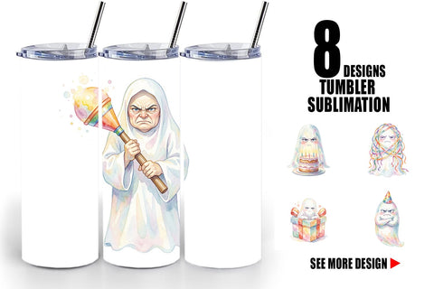 Tumbler Watercolor Grumpy Anti Social Ghost Sublimation artnoy 