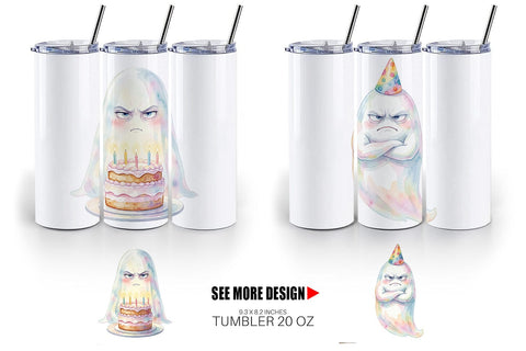 Tumbler Watercolor Grumpy Anti Social Ghost Sublimation artnoy 