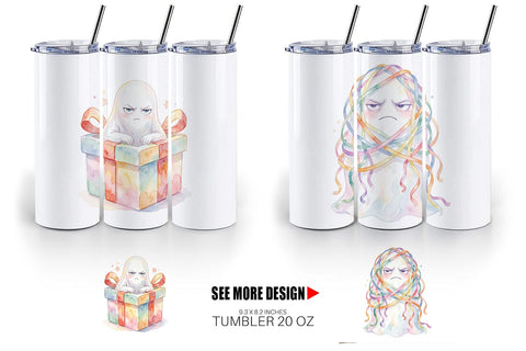 Tumbler Watercolor Grumpy Anti Social Ghost Sublimation artnoy 