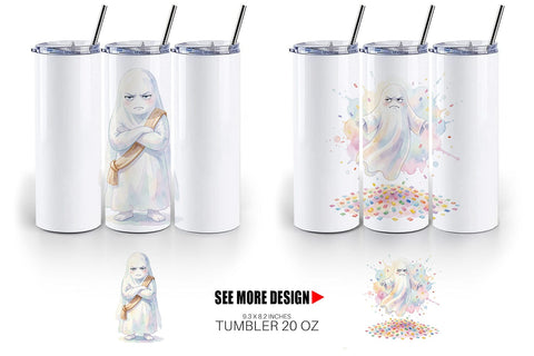 Tumbler Watercolor Grumpy Anti Social Ghost Sublimation artnoy 