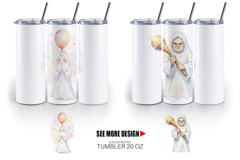 Tumbler Watercolor Grumpy Anti Social Ghost Sublimation artnoy 