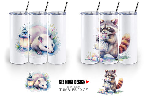 Tumbler Watercolor Grumpy Camping Animals Sublimation artnoy 