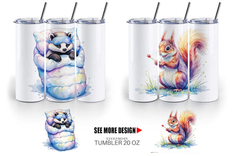 Tumbler Watercolor Grumpy Camping Animals Sublimation artnoy 