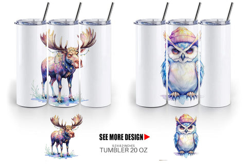 Tumbler Watercolor Grumpy Camping Animals Sublimation artnoy 