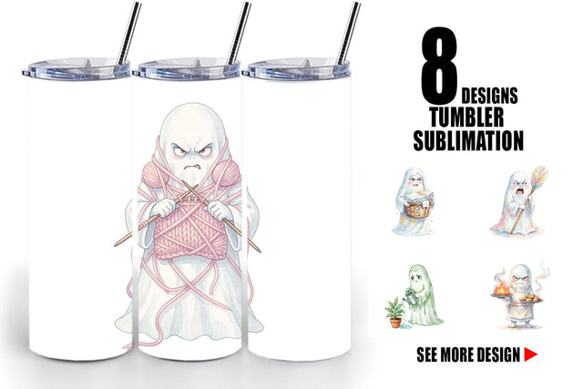Tumbler Watercolor Grumpy Ghost Home Disasters Sublimation artnoy 