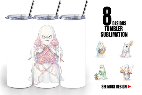 Tumbler Watercolor Grumpy Ghost Home Disasters Sublimation artnoy 