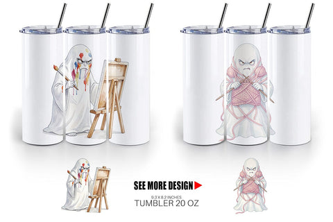 Tumbler Watercolor Grumpy Ghost Home Disasters Sublimation artnoy 