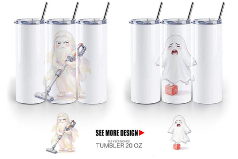 Tumbler Watercolor Grumpy Ghost Home Disasters Sublimation artnoy 
