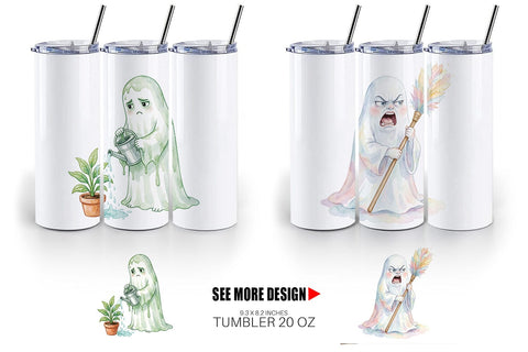 Tumbler Watercolor Grumpy Ghost Home Disasters Sublimation artnoy 