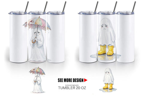 Tumbler Watercolor Grumpy Rainy Day Ghost Art Sublimation artnoy 