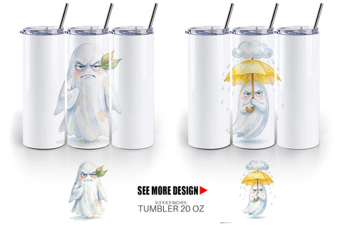 Tumbler Watercolor Grumpy Rainy Day Ghost Art Sublimation artnoy 