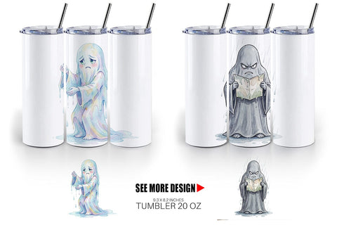 Tumbler Watercolor Grumpy Rainy Day Ghost Art Sublimation artnoy 
