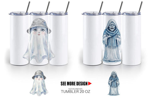 Tumbler Watercolor Grumpy Rainy Day Ghost Art Sublimation artnoy 