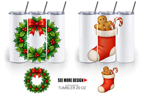 Tumbler Watercolor Happy Holidays Sublimation artnoy 