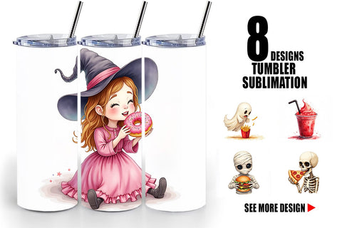 Tumbler Watercolor Haunted Junk Food Sublimation artnoy 