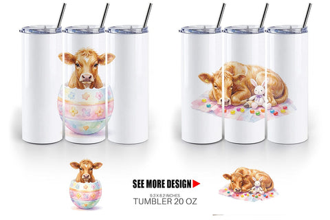 Tumbler Watercolor Highland Cow Easter Sublimation artnoy 