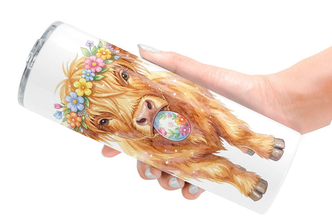 Tumbler Watercolor Highland Cow Easter Sublimation artnoy 