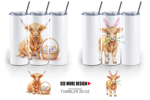 Tumbler Watercolor Highland Cow Easter Sublimation artnoy 